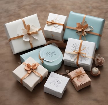 A vibrant display of corporate gift boxes wrapped in gold and red, symbolizing premium Indian gifting.