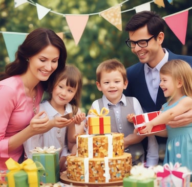 A warm family gathering exchanging festive gifts with smiles and joy in a cozy Indian home.