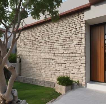 Artistic arrangement of various natural stones displayed in a showroom setting