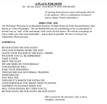 Sample of "A Place for Mom," a number from Alive & Kicking