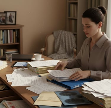 mulher deparando exames para sua primeira consulta com mastologista