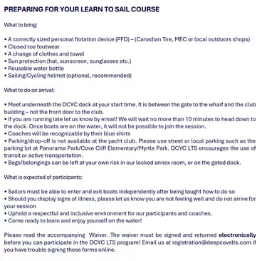 The full Learn to Sail Course Policy