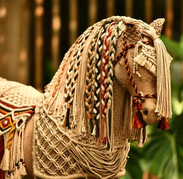caballo tejido con macramé a mano 