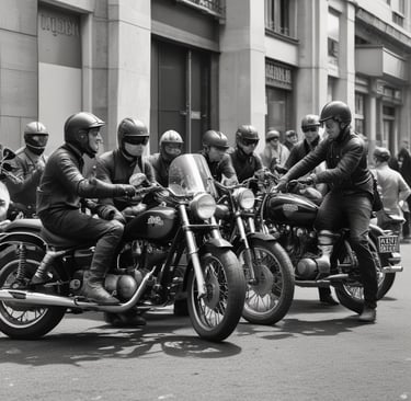 Group photo of the 'les 2 roues du 47' members smiling with their bikes in front of a rustic barn.