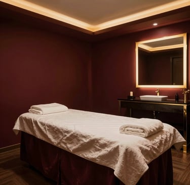 A tranquil corner with earthy tones, candles, and plush seating inviting relaxation.