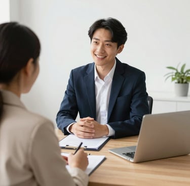 A welcoming office reception area with a friendly recruiter ready to assist.