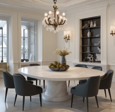 Workshop scene showing craftsmen shaping marble pieces.