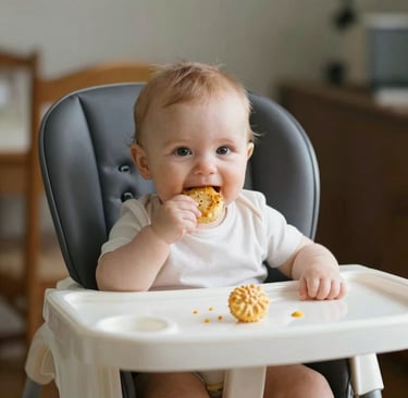 a wooden high chair with a plant hanging from it