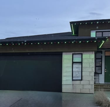 Suburban house with permanent outdoor lighting for holidays seasons