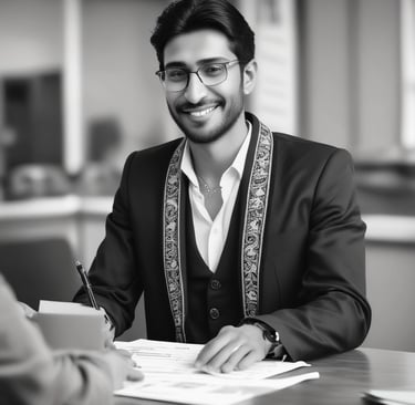 Smiling woman reading financial advice on a laptop in a cozy home setting