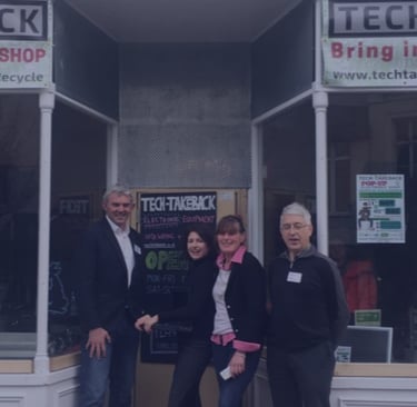 Dr David Greenfield and Andy Burdon, Co-Founders, in front of an early Tech-Takeback pop-up shop
