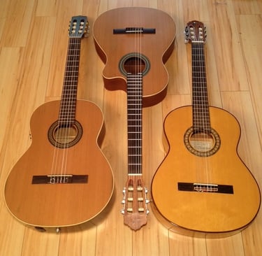 Three of my classical guitars, photo used in my YouTube intro