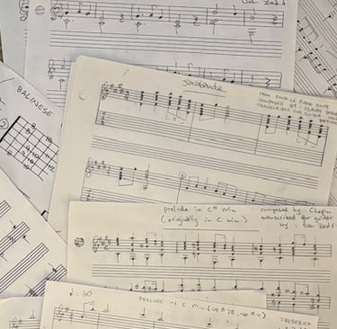 My scores of piano music arranged for guitar, book coming soon!