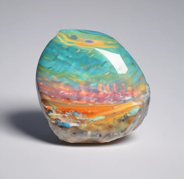 A polished opal set in a delicate silver pendant, glowing softly.