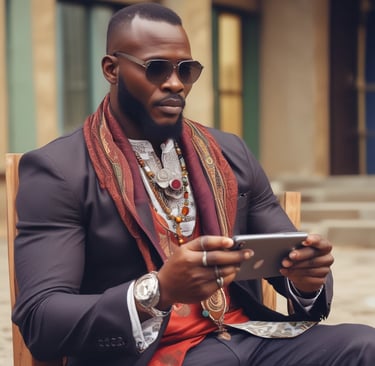 Abstract blue and gold graphic representing digital growth and connectivity in Africa