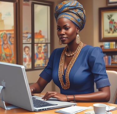 African small business owner using Sayele’s SaaS solution on a tablet