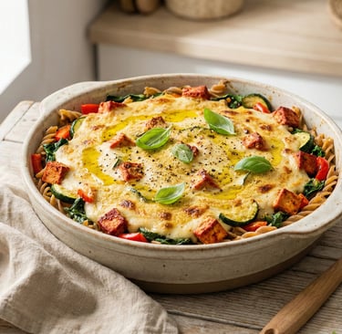 Gratin de pâtes au tofu rosso et légumes