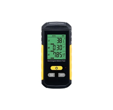 Digital electromagnetic radiation tester EMF meter displaying EF MF and RF levels.