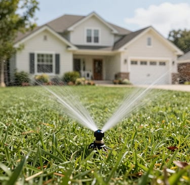 sprinklers spraying water on a field of crops