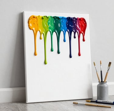 Close-up of a child's hands carefully decorating a basketball with colorful paint strokes and splashes.