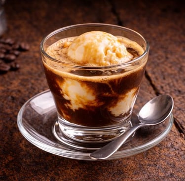 Affogato com gelado de baunilha e expresso quente