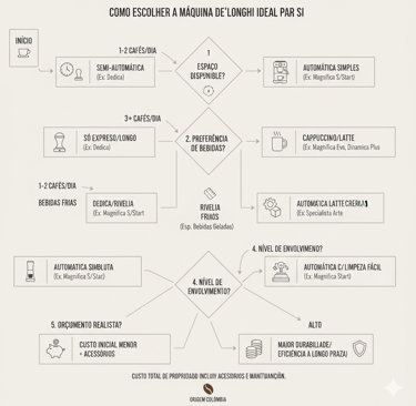 Infográfico de decisão para escolher máquina De'Longhi ideal