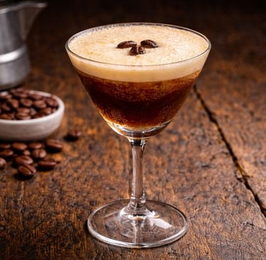 Shakerato espumoso servido em taça fria