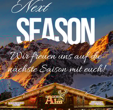 Plakat für die Winterveranstaltung auf der Hammer Alm mit einer rustikalen Holzhütte in den Alpen