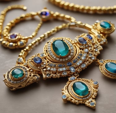 A close-up of a delicate gold-plated silver necklace with sparkling zircon stones resting on a soft velvet cloth.