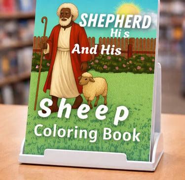 A Shepherd and His Sheep Coloring Book featuring an African American shepherd in a field.