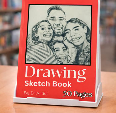 Red Drawing Sketch Book by BTArtist featuring a pencil  family portrait