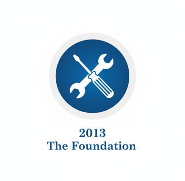 Blue circle icon featuring a crossed wrench and screwdriver with text 2013 The Foundation.