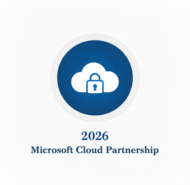 Microsoft Cloud Partnership 2026 logo featuring a secure cloud icon with a padlock.