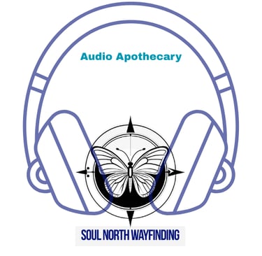 Audio Apothecary logo featuring purple headphones and a butterfly compass for Soul North Wayfinding.