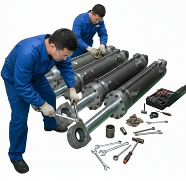 Two technicians hydraulic cylinder repair and maintenance. in dammam and jubail