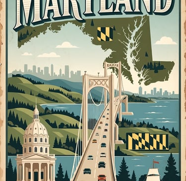 VINTAGE STYLE TRAVEL POSTER FOR MARYLAND. AI GENERATED