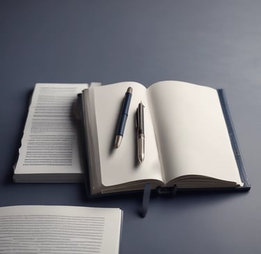 A professional workspace with a laptop, legal books, and a cup of coffee on a dark wooden desk.