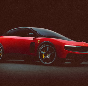 A red Ferrari Luce luxury sports car concept against a dark textured background.