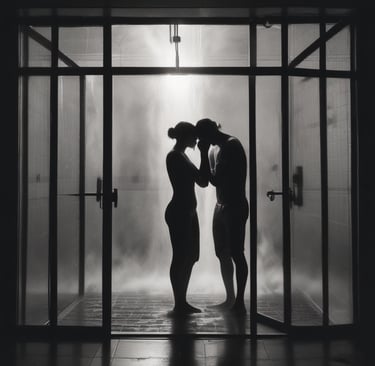 A cozy, softly lit corner with sensual candles and delicate silk fabrics draped invitingly.