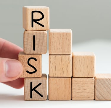 Game cube letters spell the work risk. Graphic supports the company-specific risk in valuations.