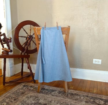 handmade dove blue paisley cotton calico wrap skirt for sale