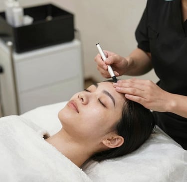 A serene facial treatment in progress with soft lighting and calming ambiance.