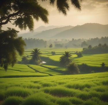 A serene green field under a clear blue sky symbolizing natural and sustainable farming.
