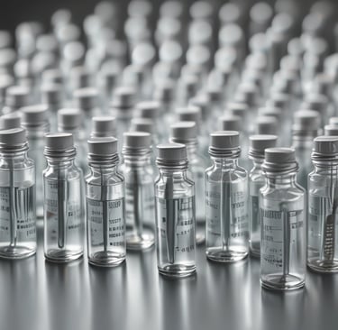 A panoramic view of a modern pharmaceutical manufacturing facility with advanced machinery in operation.