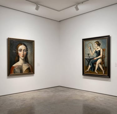 A detailed close-up of a textured oil painting showing intricate brushwork.