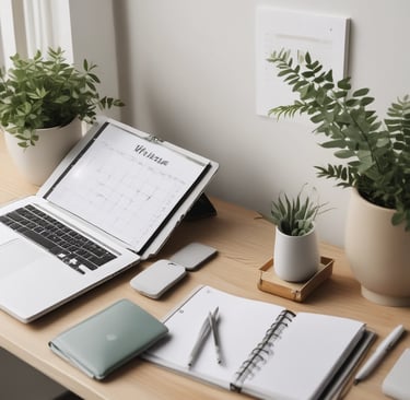 A sleek digital planner interface displayed on a tablet with colorful task lists and calendar events.