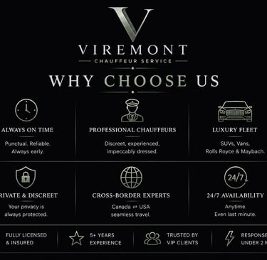 Viremont Chauffeur official logo with why choose us details