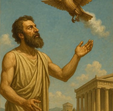 Representação de Arquitas e seu pombo mecânico