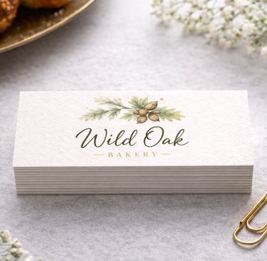 Narrow slim business card with horizontal layout and small logo
