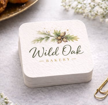 Business cards with rounded corners stacked neatly on a desk surface